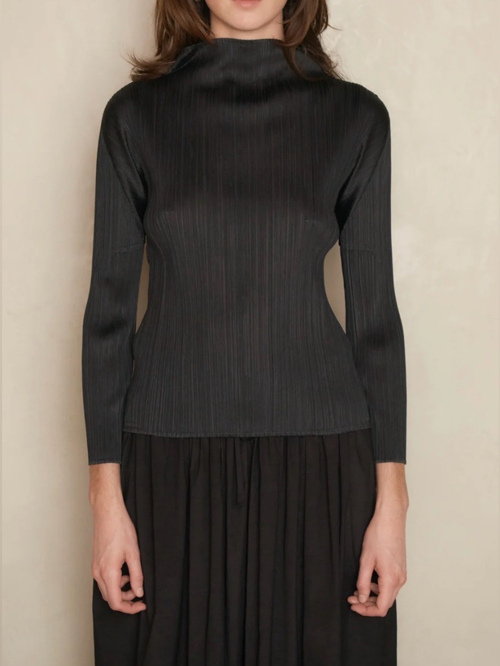Pleats Please Issey Miyake Classic Funnel Neck Long Sleeve Top